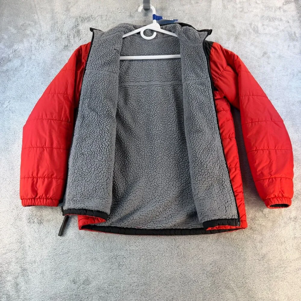 The North Face Reversible Boys Jacket Sherpa Fleece Red Black L 14/16 Zip